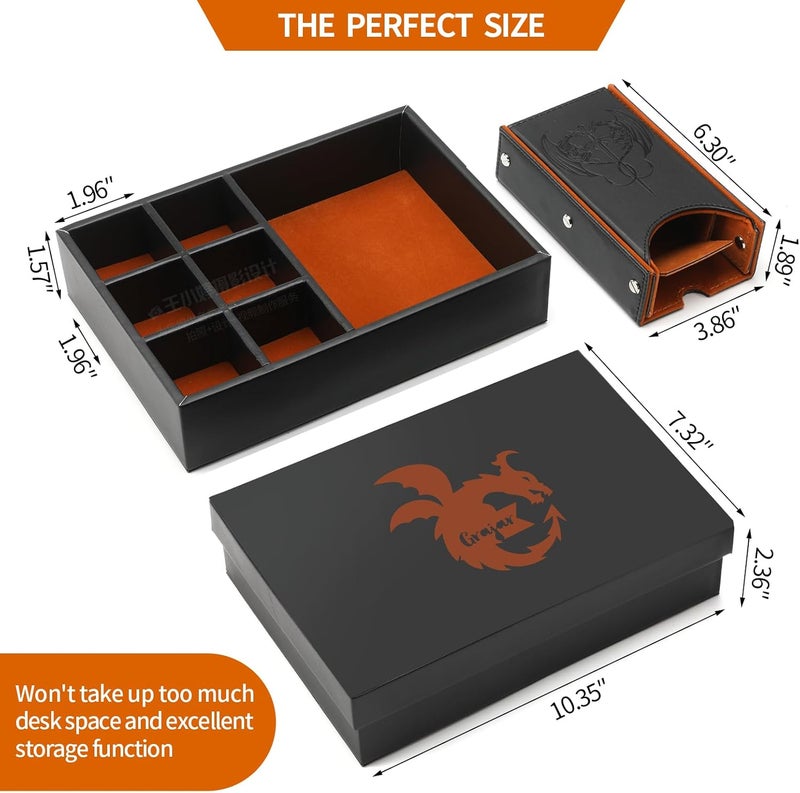 Grajar DND Dice Tray and Dice Tower with Storage, 3 in 1 Dice Rolling Tray with Lid, Portable Dice Box Storage, DND dice Holder for D&D RPG MTG Table Games - Brown - Image 4